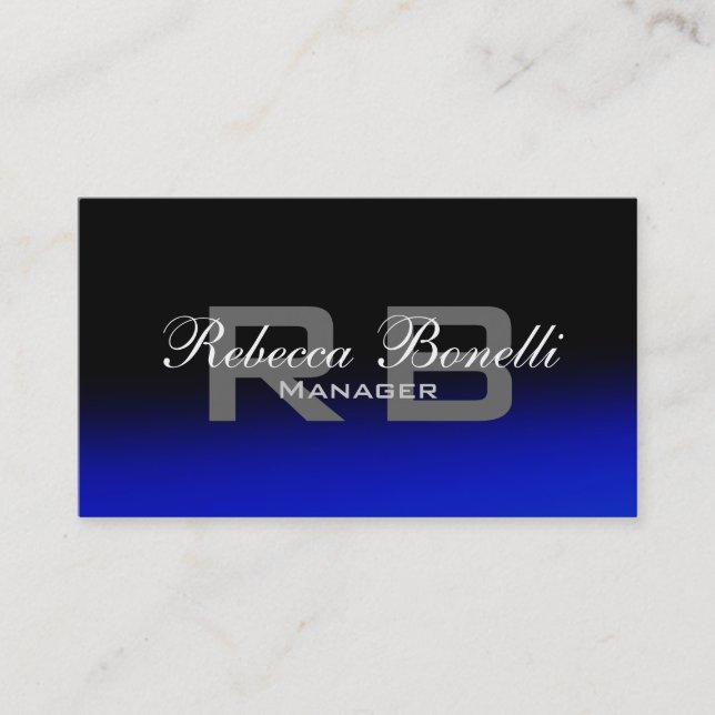 Unique Black Blue Gray Monogram Business Card (Front)