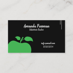 Unique Black Chalkboard Apple Substitute Teacher Business Card
