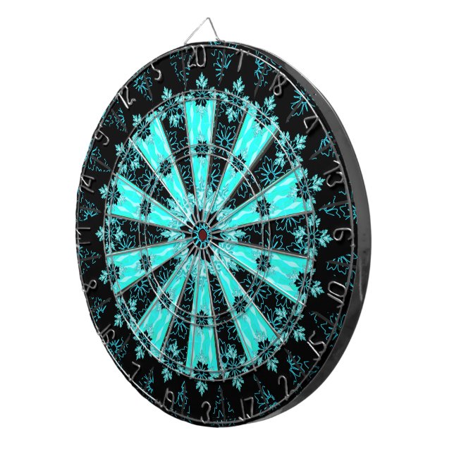 Unique Black Floral Abstract Design Dart Board (Front Right)