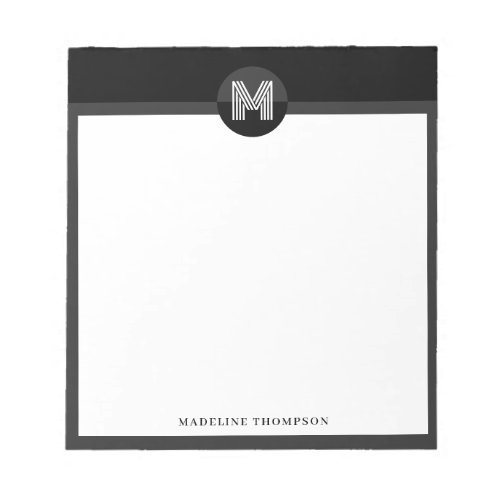 Unique Black Gray White Geometric Modern Monogram Notepad