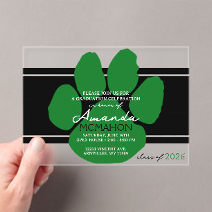 Unique Black & Green Graduation Pawprint Elegant Acrylic Invitations