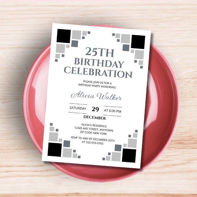 Unique Black Grey Digital Frame Corner Birthday  Invitation (Creator Uploaded)