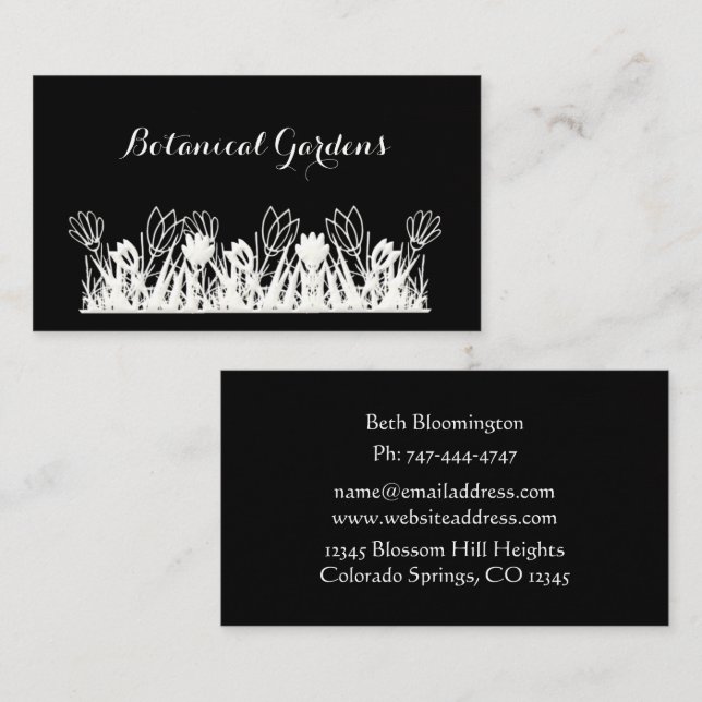 Unique Black Linen Look Floral Business Card (Front/Back)