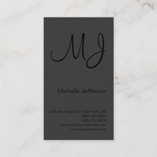 Unique Black Monogram Grey Vertical Business Card