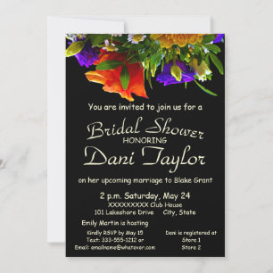 Unique Black Pale Text Bright Floral Bridal Shower Invitation