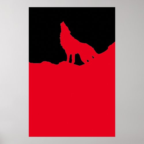 Unique Black  Red Pop Art Wolf Silhouette Poster