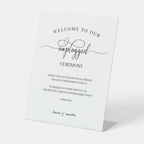 Unique Black Script Unplugged Ceremony Pedestal Sign