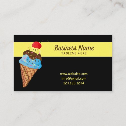 Unique Black Sprinkles Cherry Ice Cream Cone Business Card