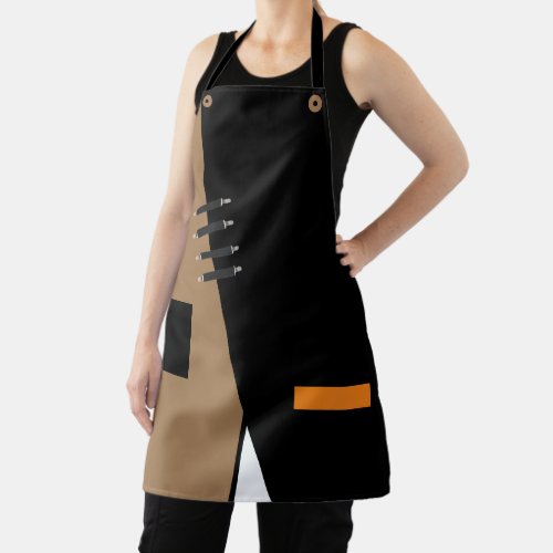 Unique Black  Tan Panels Faux Pockets Apron