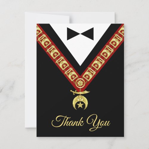 Unique Black Tuxedo Gold and Red Shriner Jewel Thank You Card