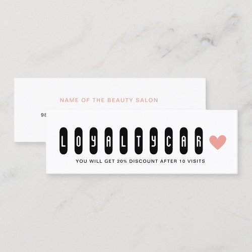 Unique Black  White Beauty Salon Pink Heart  Loyalty Card