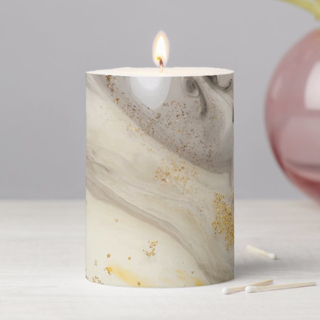 Unique Black White Brown Grey Gold Stone Agate Pillar Candle (In Situ)