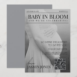 Unique Black White Editorial Photo Baby Shower Invitation