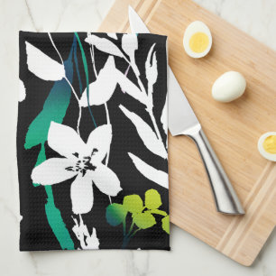 Unique Black & White Floral & Bright Color Accent Kitchen Towel