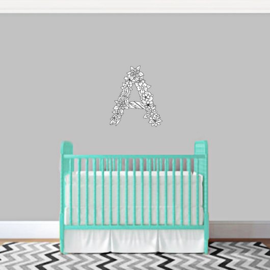 Unique Black & White Floral Monogram M Wall Decal (Front)