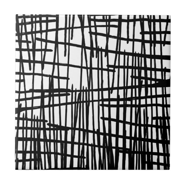 Unique black white hand painted paint drips ceramic tile (Front)