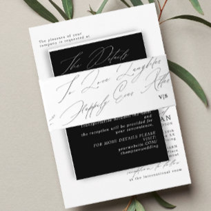 Unique Black White  Love Laughter Monogram Wedding Invitation Belly Band