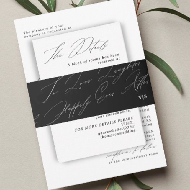 Unique Black White  Love Laughter Monogram Wedding Invitation Belly Band (Creator Uploaded)