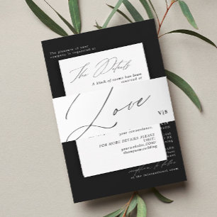 Unique Black White Love Monogram Wedding Invitation Belly Band