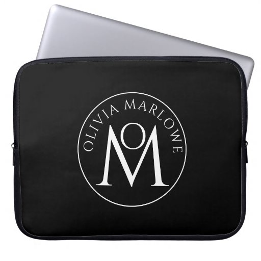 Unique Black White Monogram Logo Laptop Sleeve