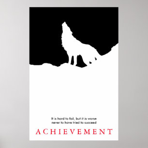 Unique Black & White Motivational Wolf Silhouette Poster