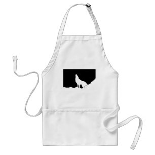 Unique Black & White Pop Art Wolf Silhouette Adult Apron