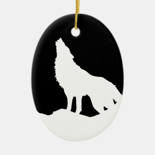 Unique Black  White Pop Art Wolf Silhouette Ceramic Ornament