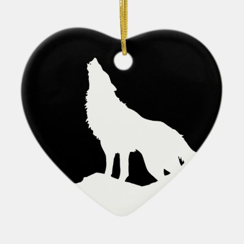 Unique Black  White Pop Art Wolf Silhouette Ceramic Ornament