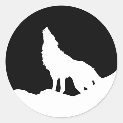 Unique Black  White Pop Art Wolf Silhouette Classic Round Sticker
