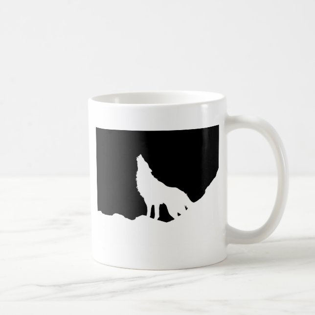 Unique Black & White Pop Art Wolf Silhouette Coffee Mug (Right)