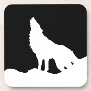 Unique Black & White Pop Art Wolf Silhouette Drink Coaster