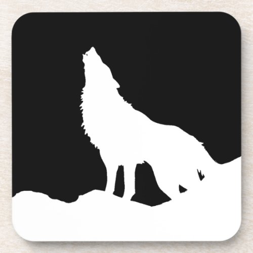 Unique Black  White Pop Art Wolf Silhouette Drink Coaster