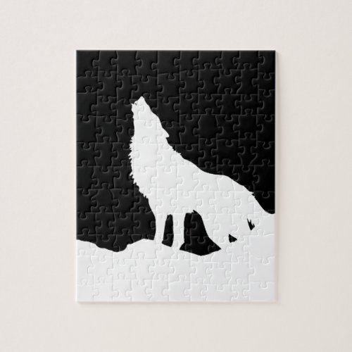Unique Black  White Pop Art Wolf Silhouette Jigsaw Puzzle
