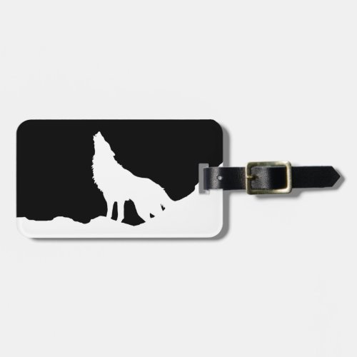 Unique Black  White Pop Art Wolf Silhouette Luggage Tag