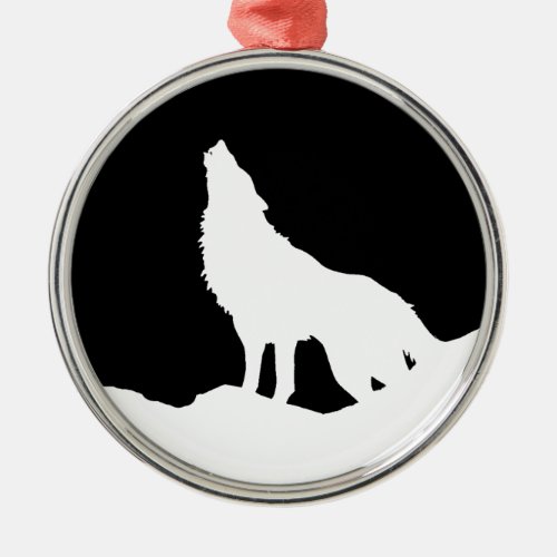 Unique Black  White Pop Art Wolf Silhouette Metal Ornament