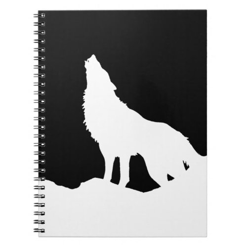 Unique Black  White Pop Art Wolf Silhouette Notebook