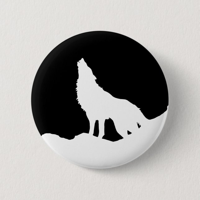 Unique Black & White Pop Art Wolf Silhouette Pinback Button (Front)