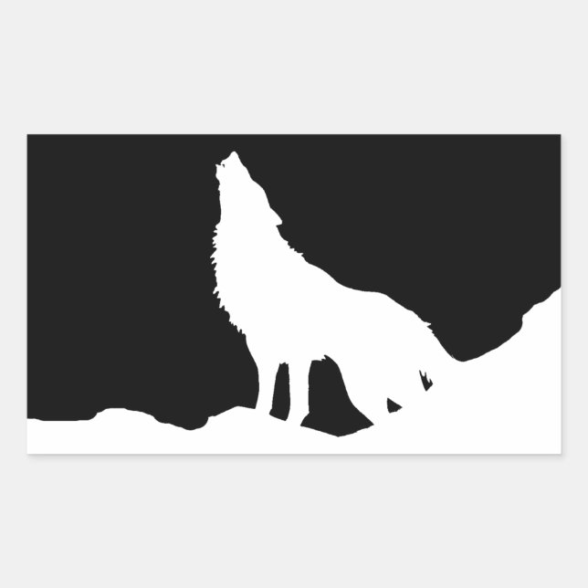 Unique Black & White Pop Art Wolf Silhouette Rectangular Sticker (Front)
