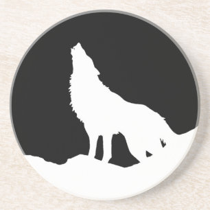 Unique Black & White Pop Art Wolf Silhouette Sandstone Coaster