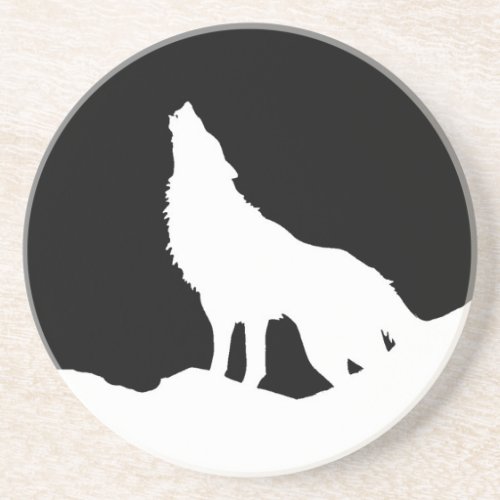 Unique Black  White Pop Art Wolf Silhouette Sandstone Coaster