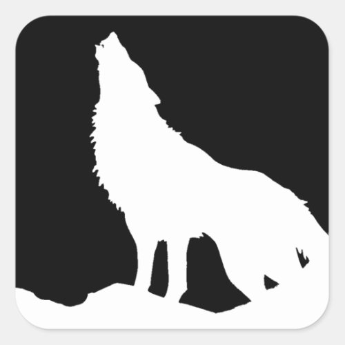 Unique Black  White Pop Art Wolf Silhouette Square Sticker