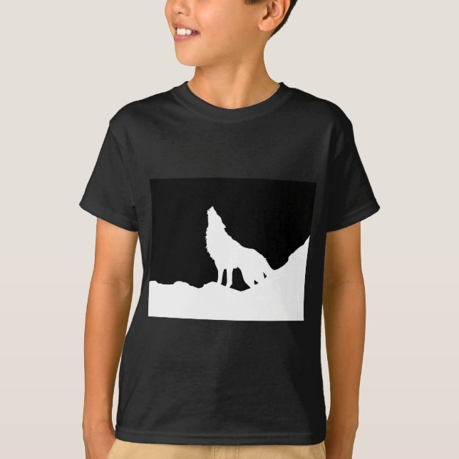 Unique Black & White Pop Art Wolf Silhouette T-Shirt (Front)