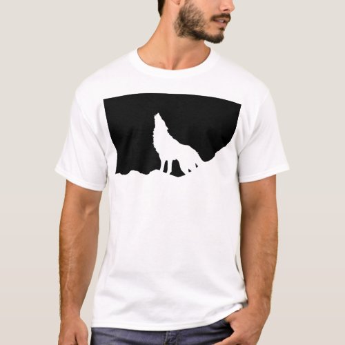 Unique Black  White Pop Art Wolf Silhouette T_Shirt