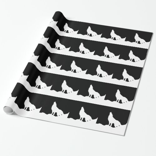 Unique Black  White Pop Art Wolf Silhouette Wrapping Paper
