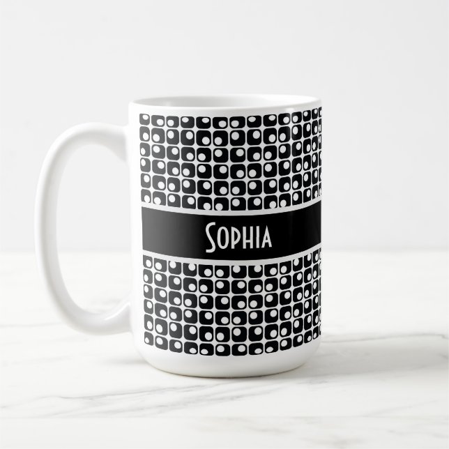 Unique Black & White Retro Pattern Personalized Coffee Mug (Left)