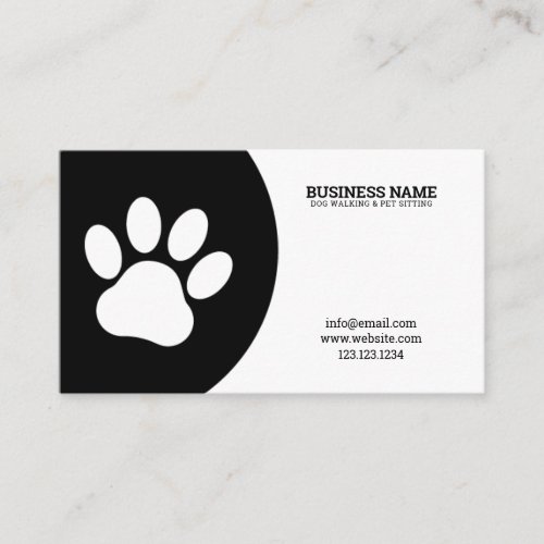 Unique Black  White Single Paw Dog Walker Business Card