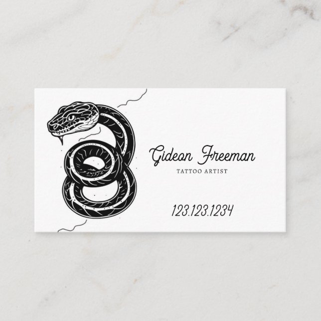 Unique Black & White Snake Tattoo Artist Business Card (Front)