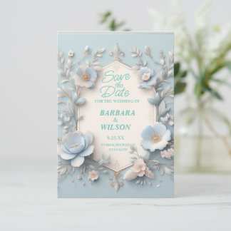 Unique blue and white save the date card