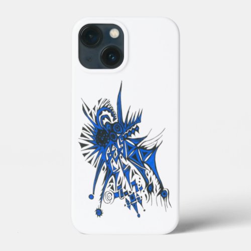 Unique Blue Black White Abstract Art iPhone 13 Mini Case