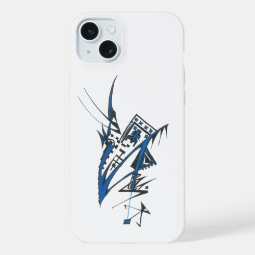 Unique Blue Black White Abstract Art iPhone 15 Plus Case